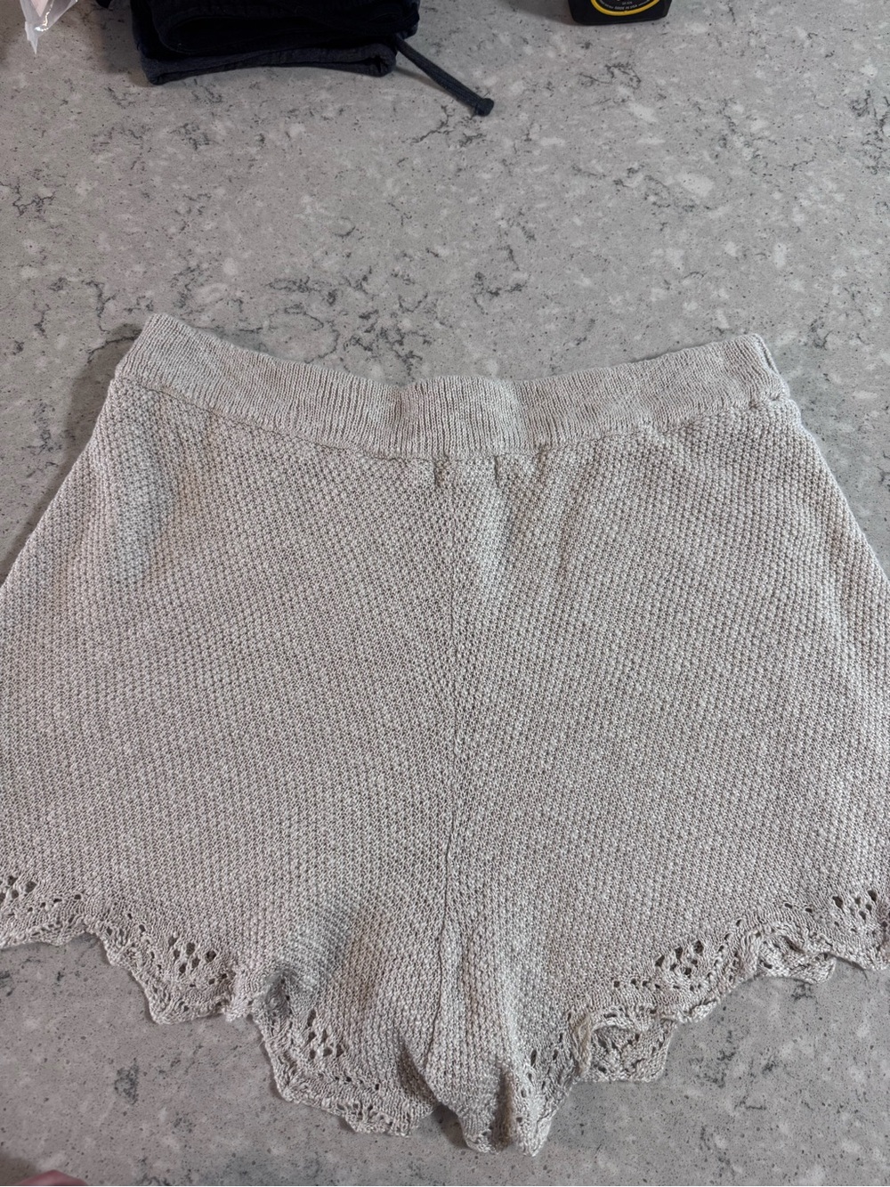 LC Lauren Conrad Beige Knit Scallop Hem High Waist Shorts